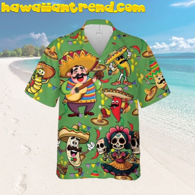 Funny Mexican Traditional Sugar Skull Tacos Hawaiian Shirt