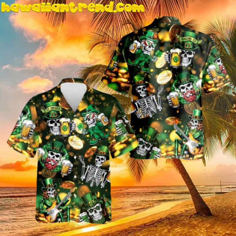 Funny St Patrick Day Skeleton Celebrate Holiday Hawaiian Shirt
