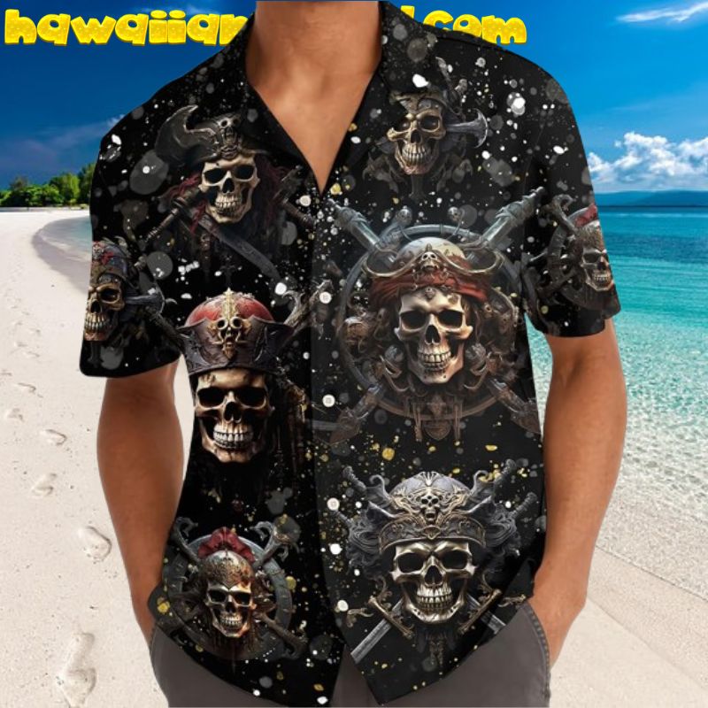 Men’s Skull Pirate Horror Black Theme Hawaiian Shirt