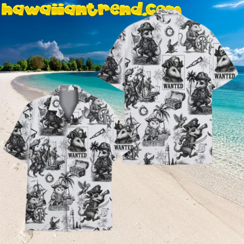 Pirate Captain Mouse Wanted Treasure Map Finding Aloha Hawaiian Shirt