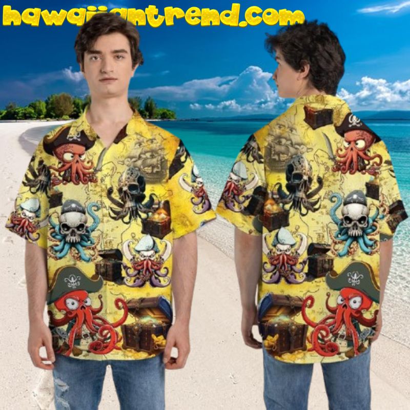 Pirate Octopus Deep Sea Treasure Hunting Hawaiian Shirt
