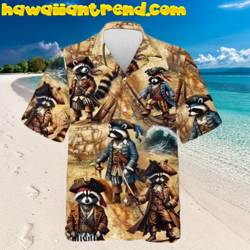 Pirate Raccoon Captain Vintage 60’s Hawaiian Shirt