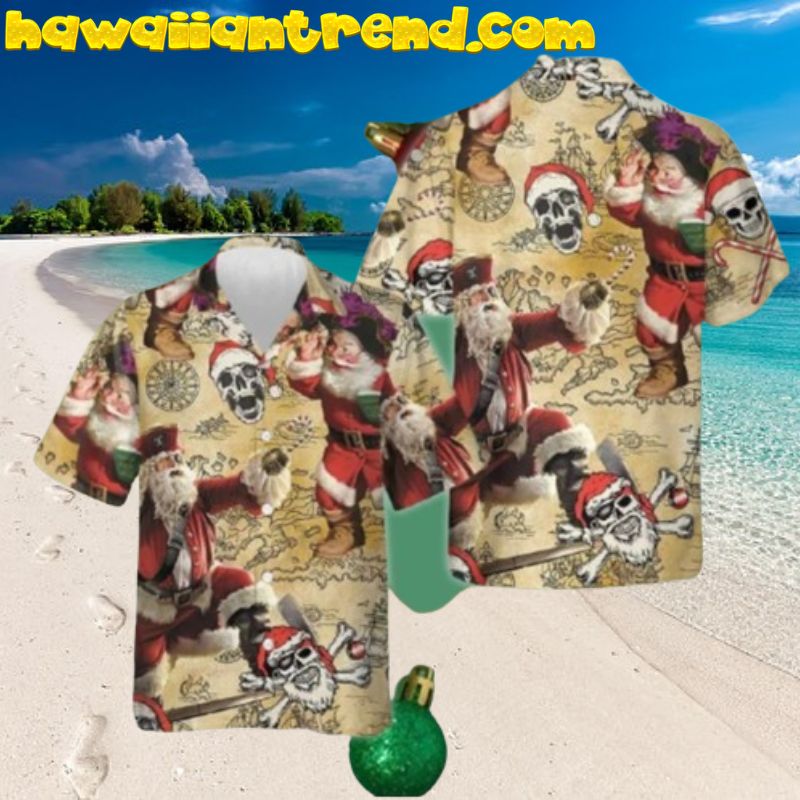 Pirate Santa Claus Skull Head Hawaiian Shirt