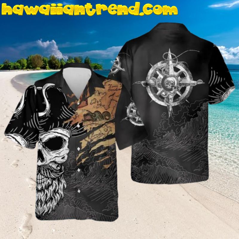 Pirate Skull Face Treasure Map Hawaiian Shirt
