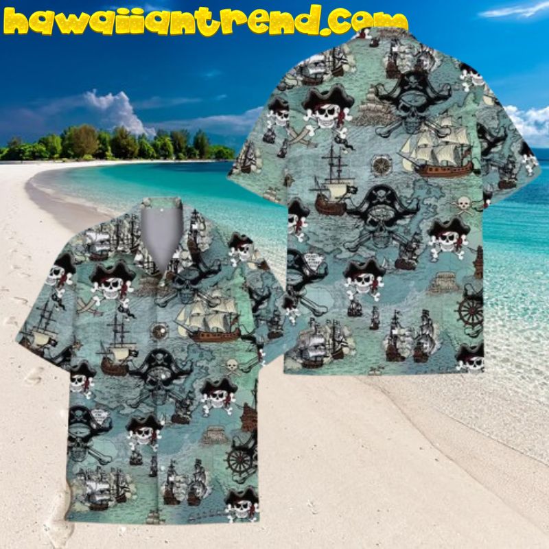 Pirate Skull Ship Horror Ocean Aloha Hawaiian Shirt