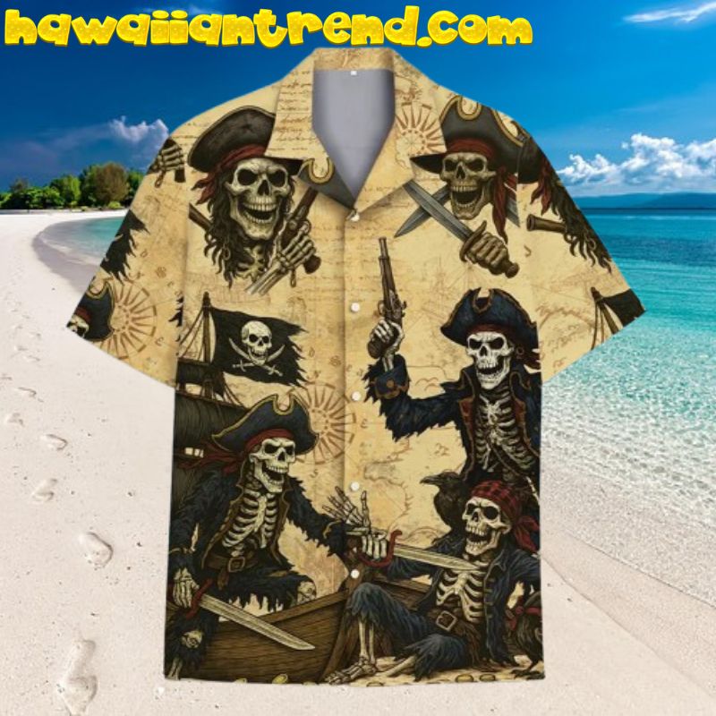 Skeleton Pirate Fighting For Treasure Hawaiian Shirt