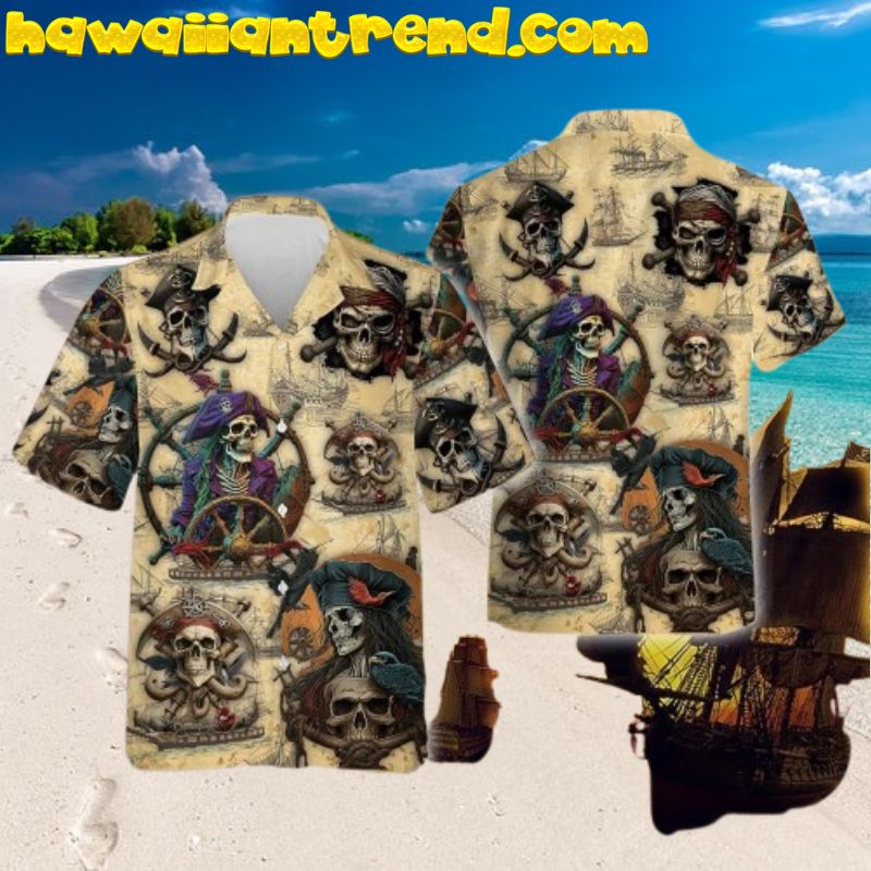 Skull Pirate Ship Road To Treasure Hawaiian Shirt