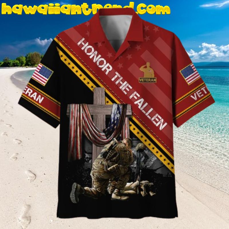 Soldier Patriotic Camo Pattern Men Veteran Hawaiian Shirt