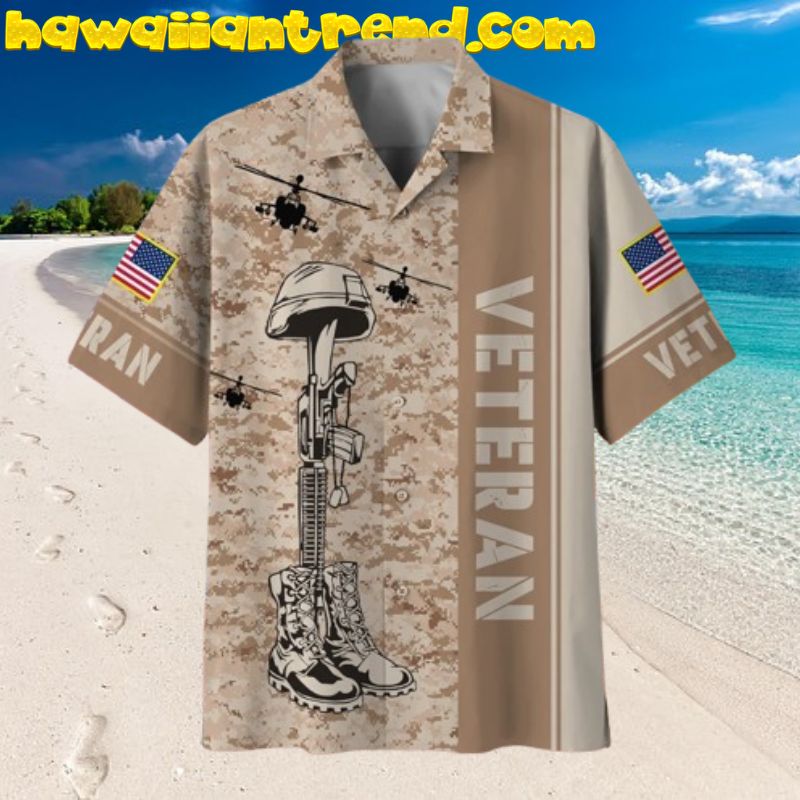 Soldier Patriotic Camo Pattern Men Veteran Hawaiian Shirt