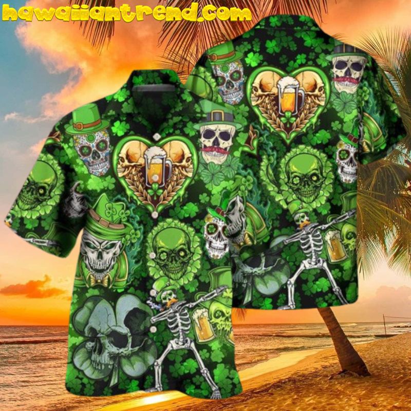 St. Patrick’s Day Horror Skull Skelington Hawaiian Shirt