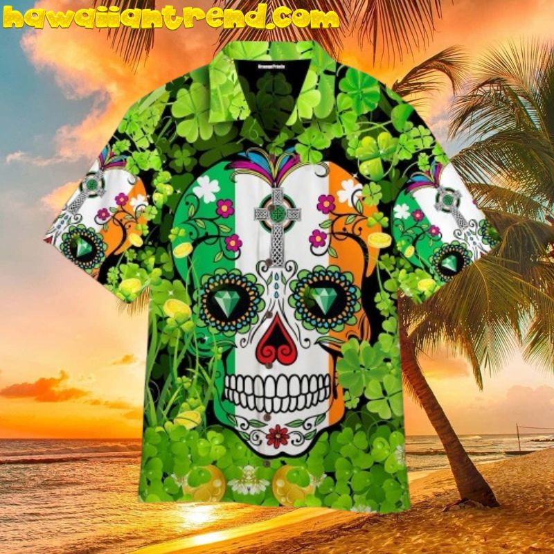 Sugar Skull St Patricks Day Diamond Aloha Hawaiian Shirt