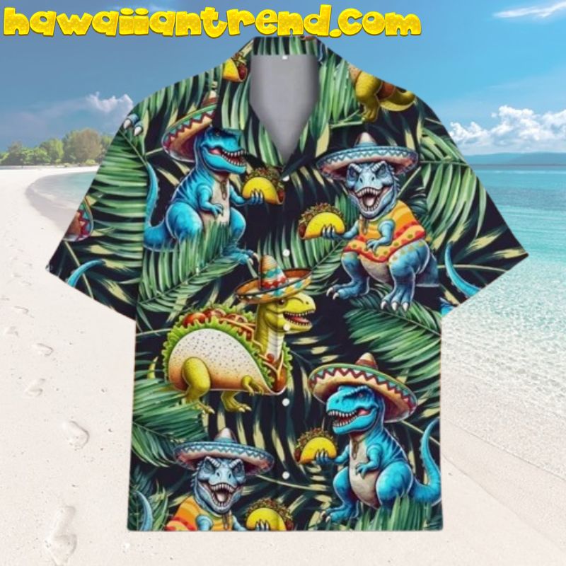 Taco Dinosaur Tropical Palm Leaves Hawaiian Shirt For Men Women