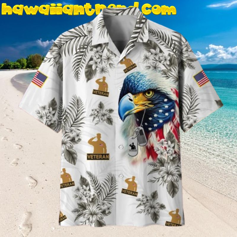 Tropical Soldier Patriotic Aloha Veteran White Theme Hawaiian Shirt
