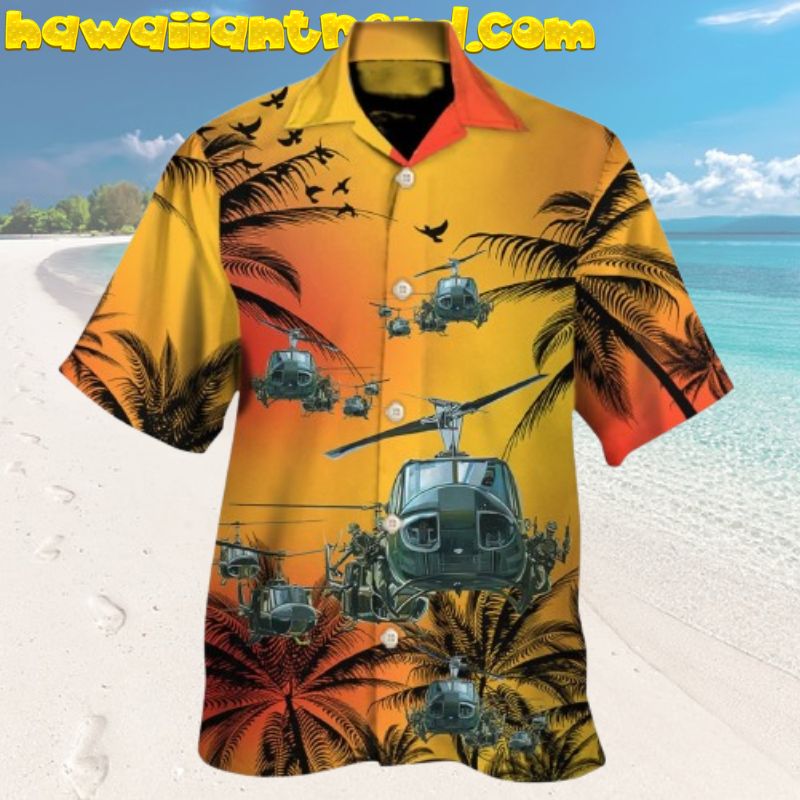 Us Army Uh 1 Huey Helicopter Tropical Sunset Aloha Hawaiian Shirt