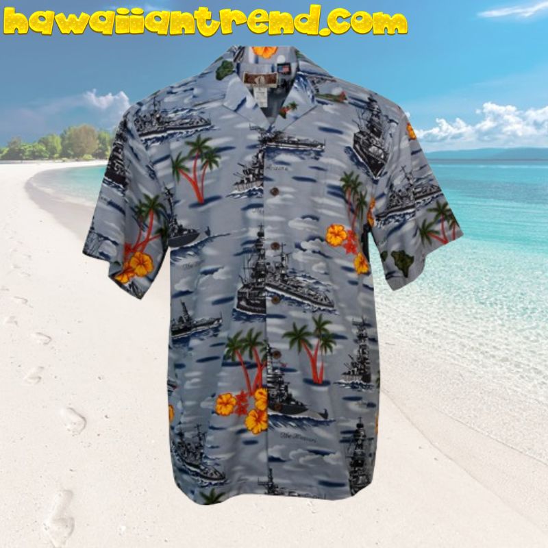 US Battleships On Ocean Summer Mens Military Hawaiian Shirt