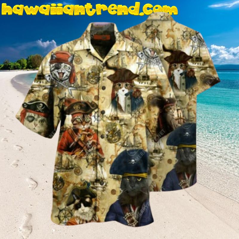 Vintage Pirate Cat Finding Fish Hawaiian Shirt
