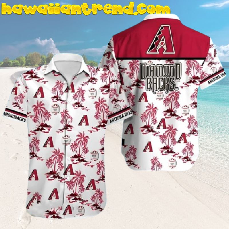 Arizona Diamondbacks Aloha Palm Islands Ball And Logo Hawaiian Shirt White