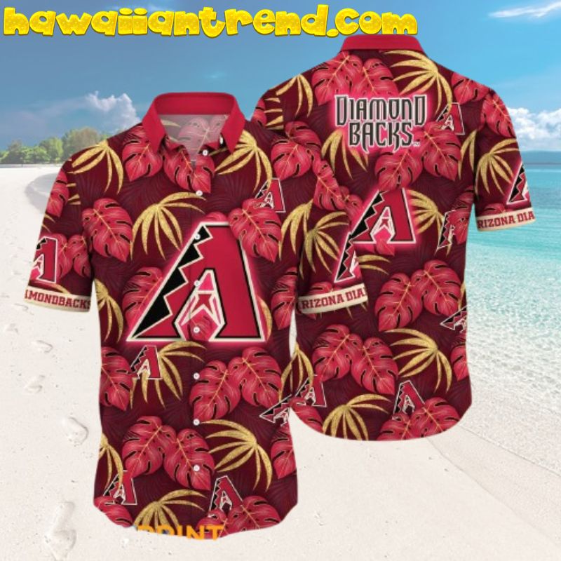 Arizona Diamondbacks Logo With Monstera, Palm Leaves Red Hawaiian Shirt