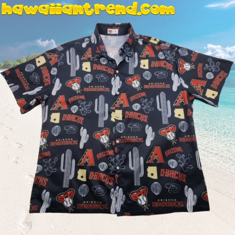 Arizona Diamondbacks Mens MLB All Over Print Iconic Icon Black Theme Hawaiian Shirt