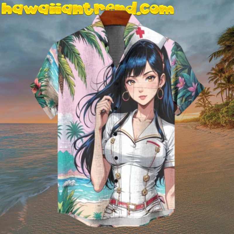 Cute Anime 2D Nurse Cartoon Tropical Beach Hawaiian Shirt