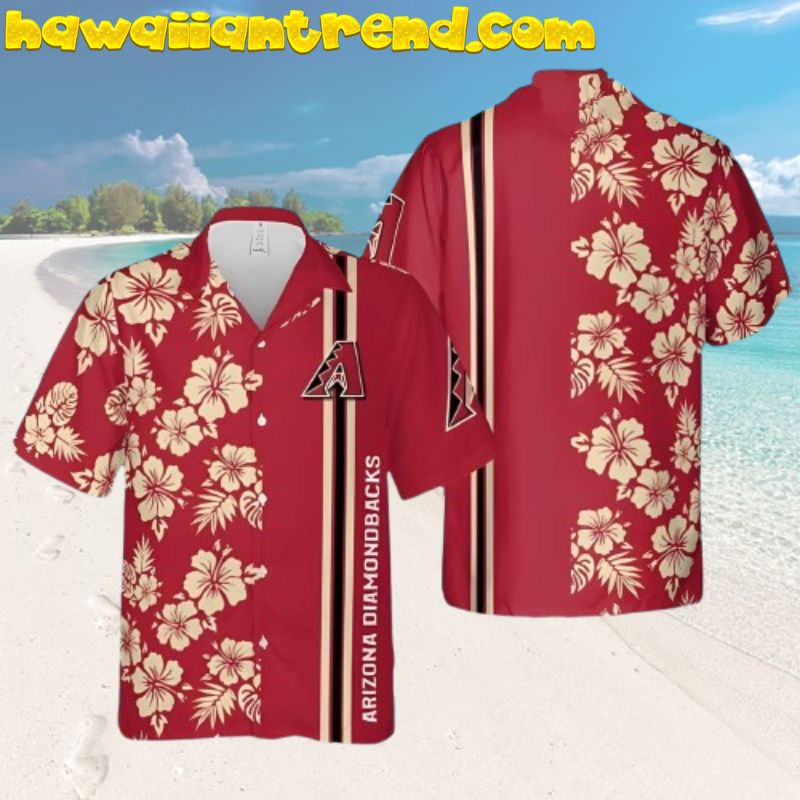 MLB Arizona Diamondbacks Simple Pattern Hibiscus And Stripes Red Aloha Hawaiian Shirt