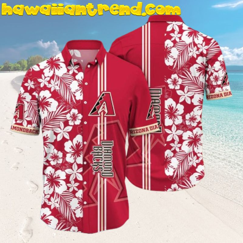 MLB Arizona Diamondbacks Striped Faded Logo Hibiscus Hawaiian Shirt
