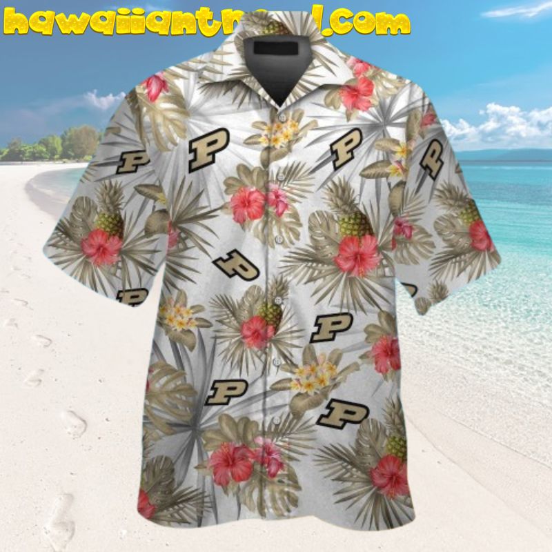 NCAA Purdue Boilermakers Pink Flowers Hibicus Pineapple Hawaiian Shirt