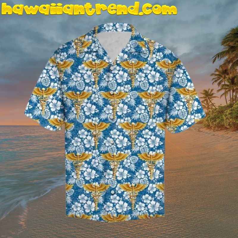 Nurse Tropical Pattern White Floral Aloha Hawaiian Shirt