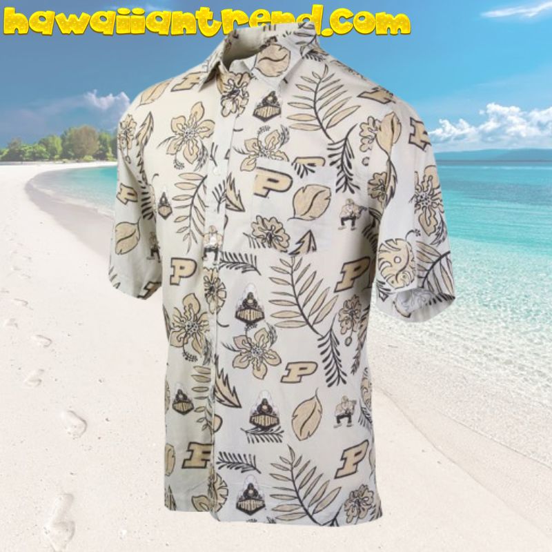 Purdue Boilermakers College Simple Leaves Pattern Aloha Hawaiian Shirt