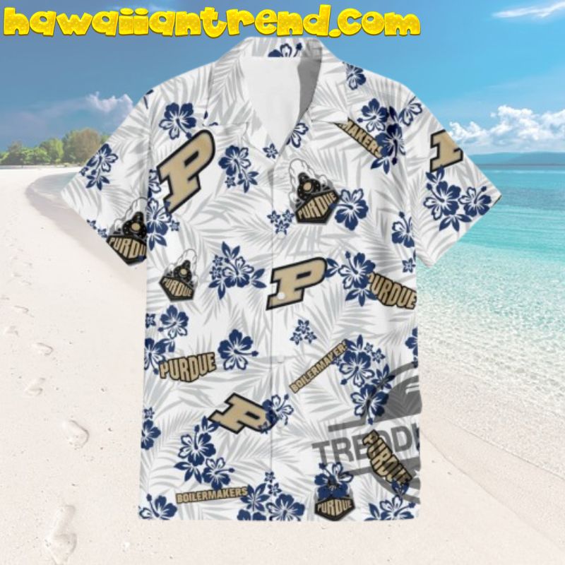 Purdue Boilermakers Hidden Palm Leaves Hibicus Hawaiian Shirt