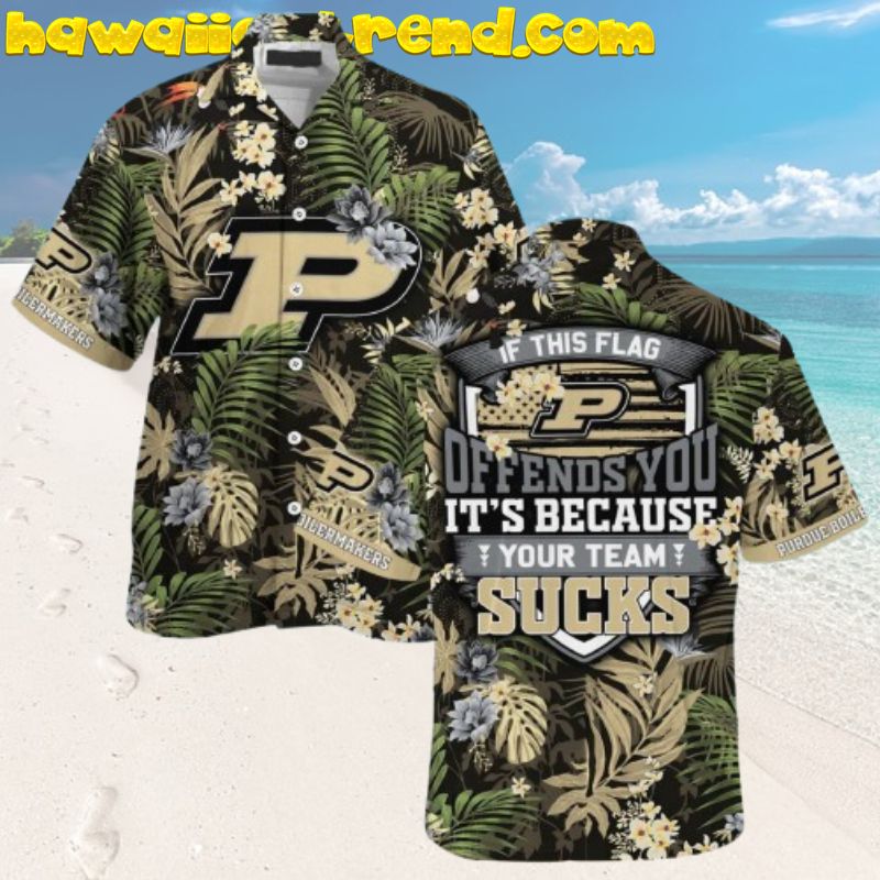 Purdue Boilermakers If This Flag Offends You Tropical Floral And Leaves Hawaiian Shirt