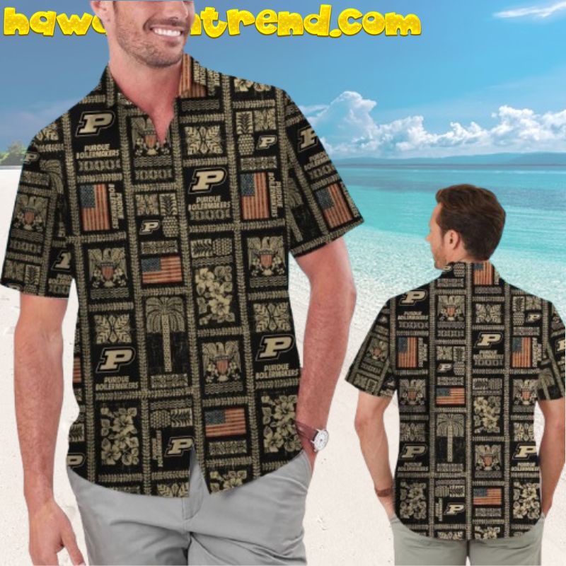 Purdue Boilermakers Summer Classic Pattern Tropical Square Hawaiian Shirt