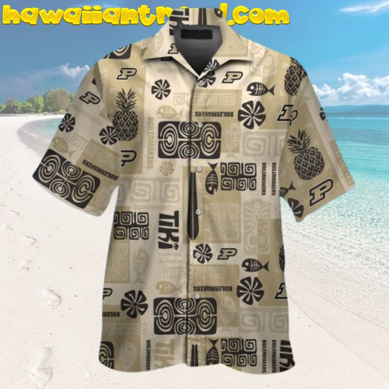 Purdue Boilermakers Tiki Tribal VIntage Pattern Tropical Hawaiian Shirt