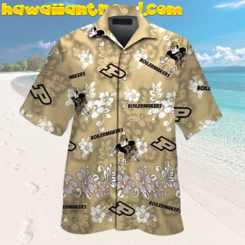 Purdue Boilermakers Tropical Hibicus Logo Mascot Hawaiian Shirt