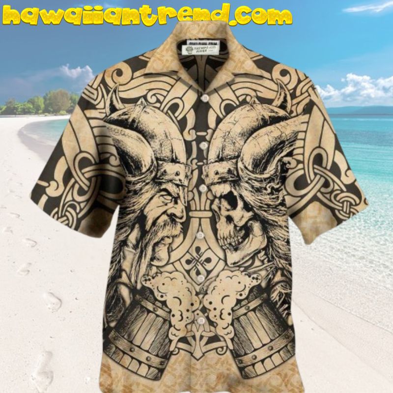 Viking Old Man With Skull Vintage Hawaiian Shirt