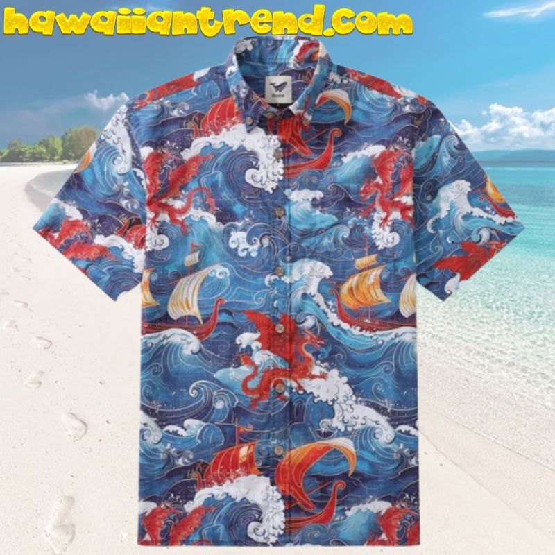 Viking Ship And Dragon On The Storm Hawaiian Shirt