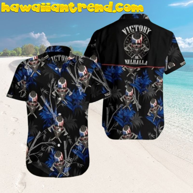 Viking Skull Victory Or Valhalla Bamboo Hawaiian Shirt