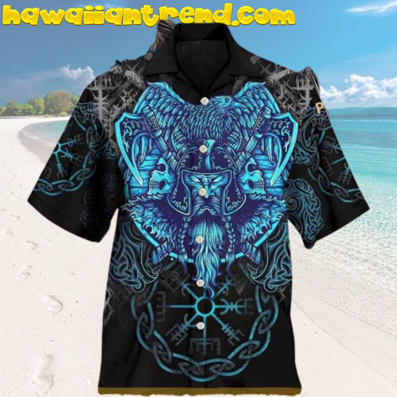 Viking The Blue King Raven Art Hawaiian Shirt
