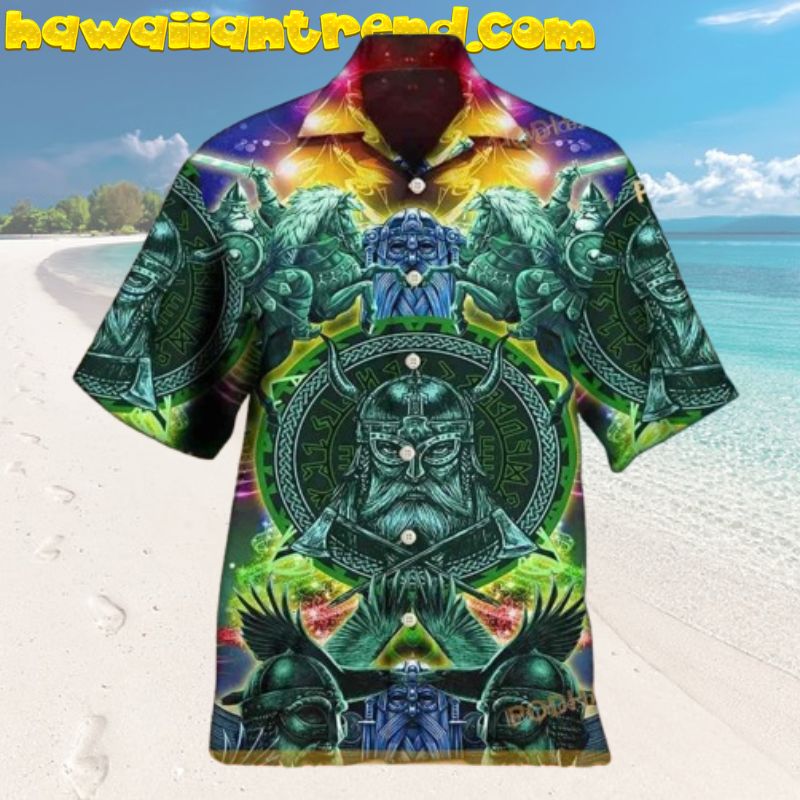 Viking Warrior Green Cool Pattern Hawaiian Shirt