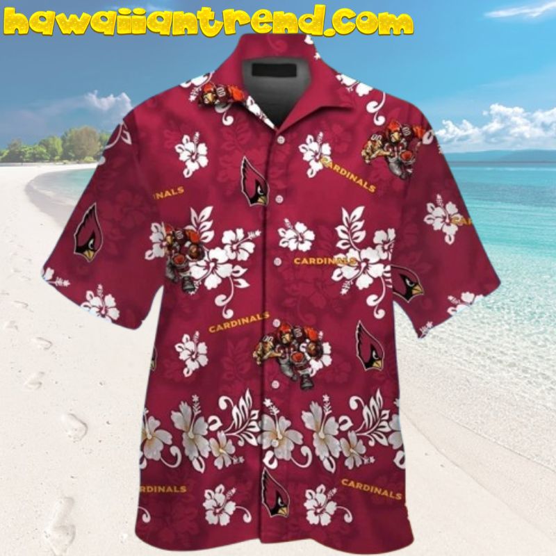 Arizona Cardinals Elegance Mascot White Hibiscus Tropical Hawaiian Shirt