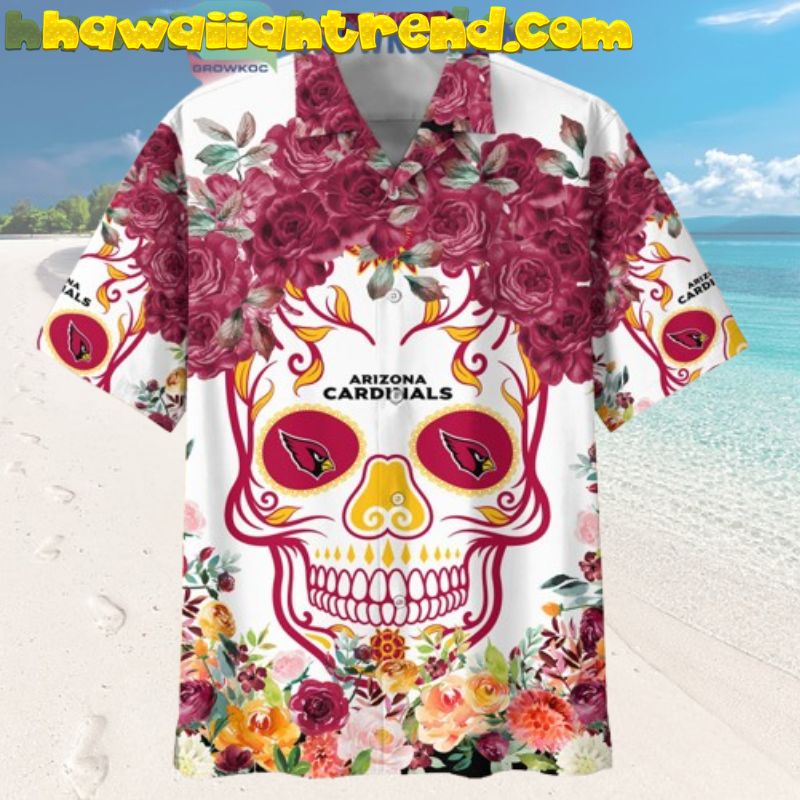 Arizona Cardinals Sugar Skull Rose Tropical Aloha Hawaiian Shirt
