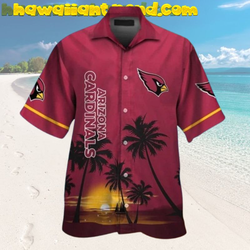 Arizona Cardinals Sunset On Tropical Island Design Hawaiian Shirt