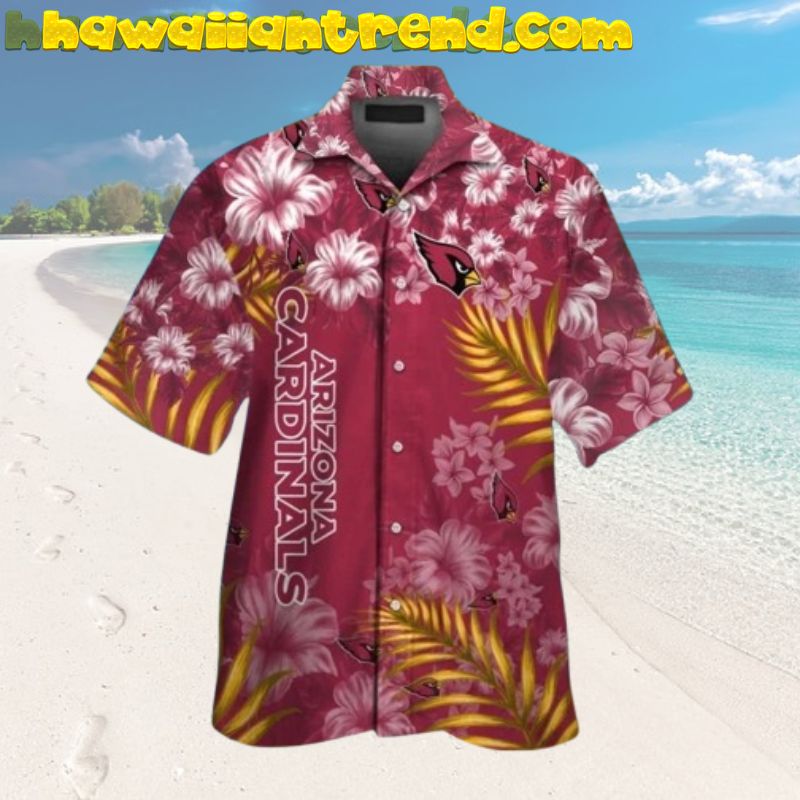 Cardinals Arizona Tropical Floral Design Palm Leaves Hawaiian Shirt