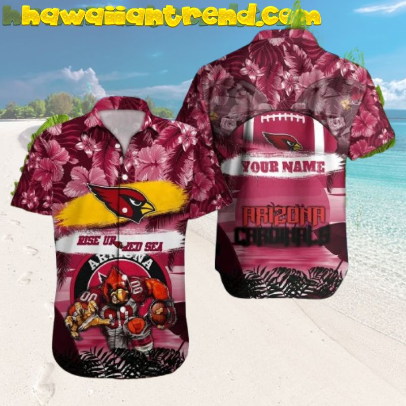 Custom Name Arizona Cardinals Mascot Rise Up Red Sea Hawaiian Shirt