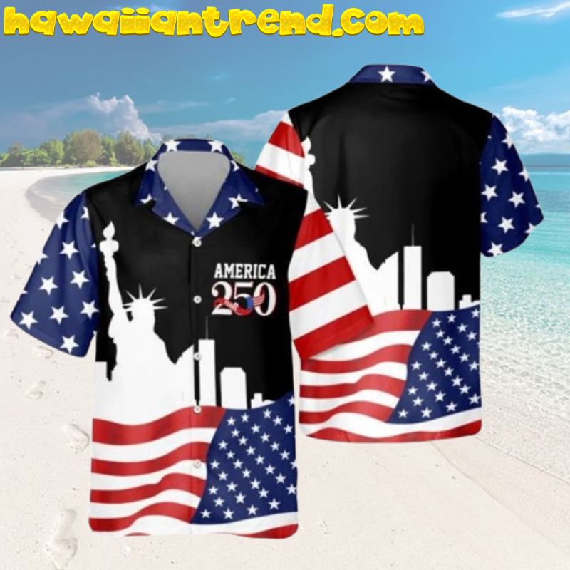 America 250th Anniversary Patriotic Liberty Black Theme Hawaiian Shirt