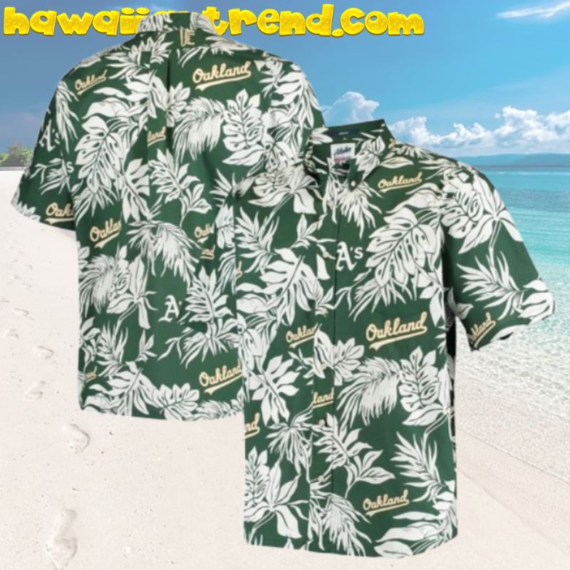 Athletics MLB Green Theme Oakland Tropical Leaves Aloha Hawaiian Shirt