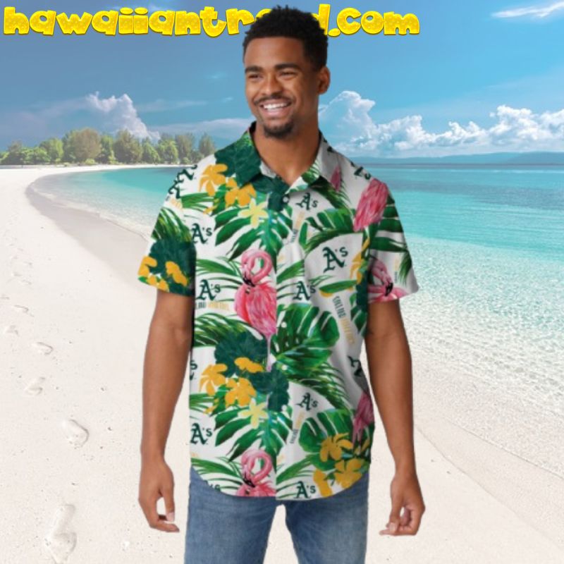 Athletics Oakland Flamingo Tropical Monstera Leaf Hawaiian Shirt