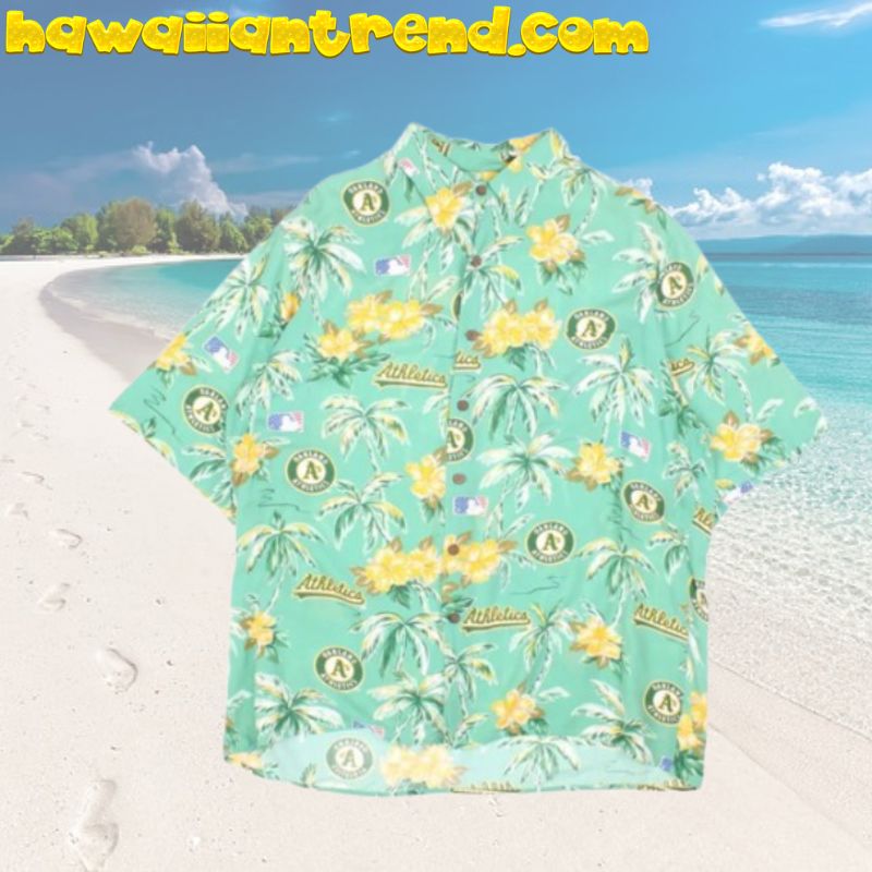 Athletics Oakland Green Palm Island Hibicus Flower Hawaiian Shirt