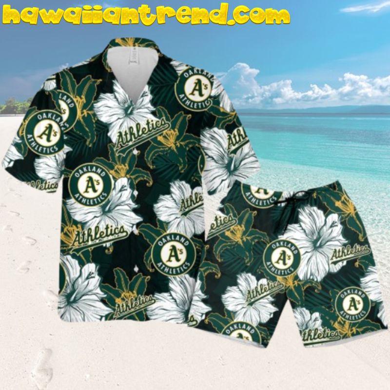 Athletics Oakland Tropical Big Flower Aloha Hawaiian Shirt And Shorts Summer Vacation