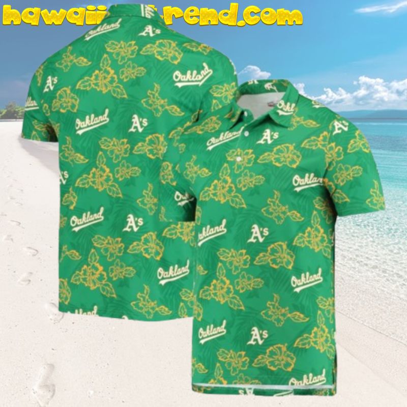 Athletics Performance Green Oakland Hibicus Floral Hawaiian Shirt